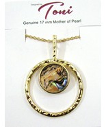 NEW TONI Genuine Mother of Pearl Gold Long Necklace Round 17mm Pendant $32 - £14.11 GBP