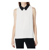Cece Womens M Soft Ecru Ivory Black Collared Sleeveless Blouse Top NWT AS89 - £27.40 GBP