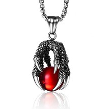 Classic Domineering Dragon Claw Stainless Steel Necklace For Men Punk Red Black  - £14.05 GBP