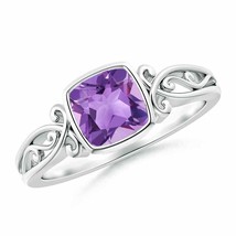 ANGARA Vintage Style Cushion Amethyst Solitaire Ring for Women in 14K Solid Gold - £308.63 GBP