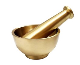 Solid Brass Mortar and Pestle Set - Herb, Spice, and Kitchen Grinding Tool - £69.20 GBP