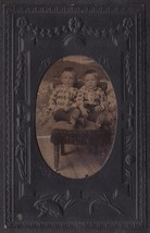 Twin Boys in Western Cowboy-Style  Shirts &amp; Neck Scarves - Tintype Photo - £15.78 GBP
