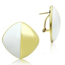 Gold Plated White Enamel Square Earrings - £8.39 GBP