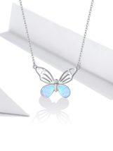 Authentic 925 Sterling Silver Blue Opal Butterfly Pendant Necklace - FAST SHIP! - £31.96 GBP