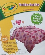 Crayola Sweet Hearts Flowers Pink Comforter Sheets 4PC Toddler Bedding Set New - $47.72