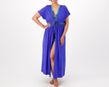 Belle Beach Kim Gravel Regular Slub Knit Tie Front Cover Up- Blue Dazzle... - $29.69