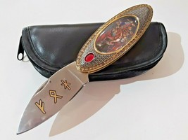 DRAGON COLLECTOR KNIFE SILVER Gold FOLDING KNIFE W/ POUCH - $24.70