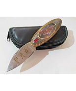 DRAGON COLLECTOR KNIFE SILVER Gold FOLDING KNIFE W/ POUCH - £19.35 GBP