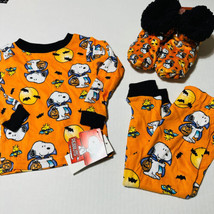 Toddler 2T Snoopy Halloween Pajama Set Woodstock Peanuts Booties Slippers - £14.07 GBP