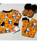 Toddler 2T Snoopy Halloween Pajama Set Woodstock Peanuts Booties Slippers - £14.07 GBP
