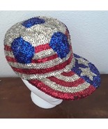 USA Sequin Ball Cap Stars Stripes Patriotic USA AMERICAN FLAG HAT One SZ - $42.74
