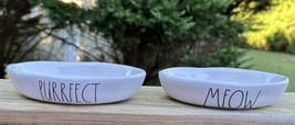 New Rae Dunn by Magenta PURRFECT &amp; MEOW White Ceramic Oval Cat Water Food Dishes - £27.64 GBP