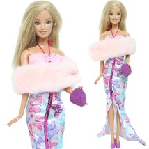 Party Dress Plush Coat For Barbie Doll Shoes Handbag Doll Accessories Ki... - $16.74