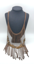 Vintage Copper Tone Statement Necklace With Faux Black Gold Beads Estate - $13.87