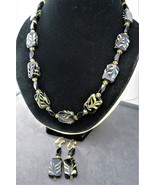 Vintage Art Glass Necklace Earrings Set Black Olive Rectangular Beads Cl... - £19.81 GBP