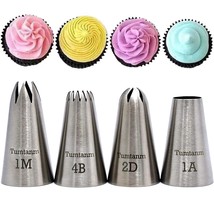 Professional Large Piping Nozzles, 4Pcs Stainless Steel Seamless Icing Piping No - £14.14 GBP