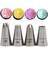 Professional Large Piping Nozzles, 4Pcs Stainless Steel Seamless Icing P... - £14.15 GBP