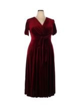 NWT Ivy City Co Aria in Wine Stretch Velvet Tie Waist Fit &amp; Flare Midi Dress XXL - £70.24 GBP