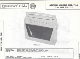 1957 ADMIRAL 7L12 Transistor AM RADIO Photofact MANUAL Portable 7L14 7L1... - £8.49 GBP