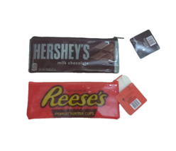 Reese’s Peanut Butter Cup &amp; Hershey&#39;s Zippered Pouch Pencil Pen Case Bag... - £11.49 GBP