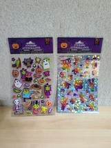 Metallic Puffy Spooky Halloween 30 &amp; 35 Stickers Spiders Witch Ghost Bat Cat RIP - £5.82 GBP