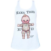 Black Market Art Mama Tried Womens White Cupie Doll Racer Back Tank Top ... - £23.59 GBP