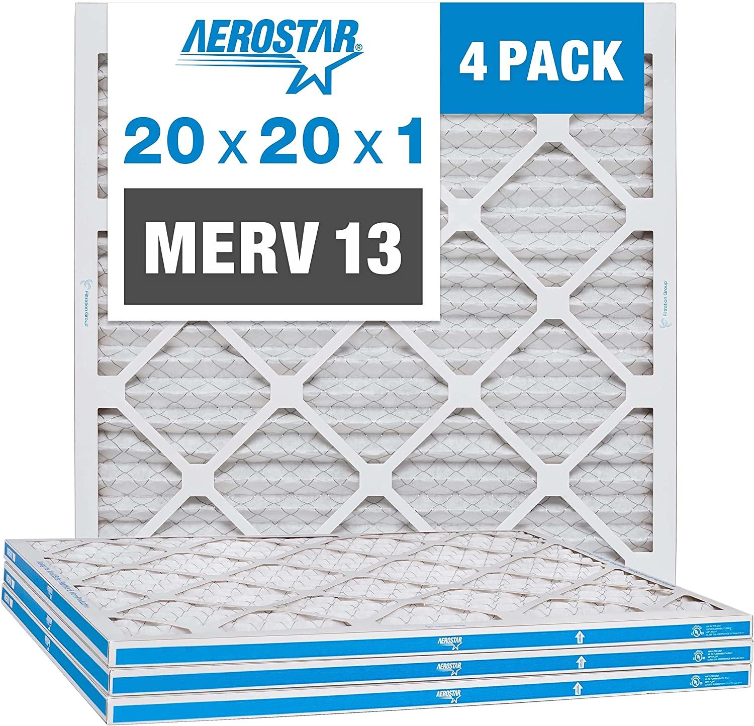 Aerostar 20X20X1 Merv 13 Pleated Air Filter, Ac Furnace Air Filter, 4 Pack - $41.93