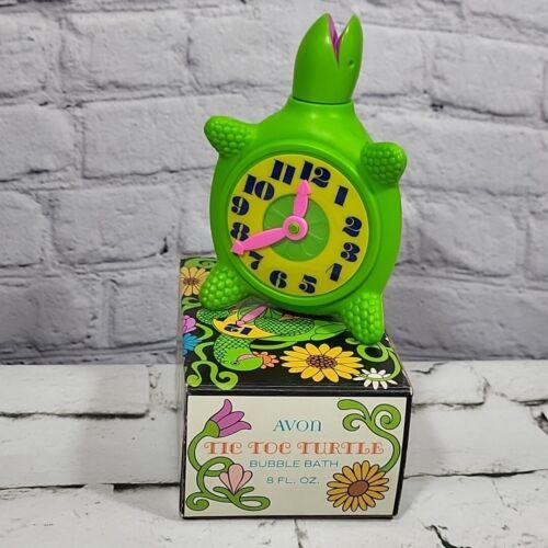 Primary image for Vtg Avon Kids 1970s Tic Toc Turtle Bubble Bath Clock Bottle W/Original Box