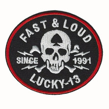 LUCKY 13 IRON ON PATCH 3&quot; Fast and Loud Thirteen Skull Hot Rod Biker Embroidered - £3.82 GBP