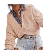 New Free People Sweater Womens L Long Sleeve V Neck Collar Marlie Ribbed... - $100.18 CAD