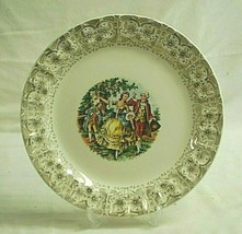 Cronin China 10-1/4&quot; Dinner Plate Victorian People Ruffled 22K Gold Filigree Rim - $19.79