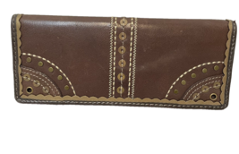 Vintage Womens Brown Leather Checkbook Wallet Folding 7 x 4.25 in - £10.56 GBP