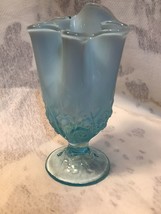 Fenton Art Glass Blue Opalescent Ruffled Lilly of the Valley Vase Handkerchief 6 - £34.29 GBP