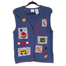 Bobbie Brooks Teacher Sweater Vest S 4 6 Blue Buttons Bus ABC 123 Apple ... - $19.66