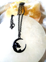 Crescent Moon with Skull Pendant Necklace Stainless steel Goth Pagan Valentines - £9.18 GBP