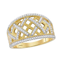 10kt Yellow Gold Womens Round Diamond Lattice Fashion Band Ring 1/3 Cttw - £362.99 GBP