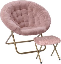 Pink X-Large Milliard Cozy Chair With Footrest Ottoman And Faux Fur Saucer Chair - £119.84 GBP