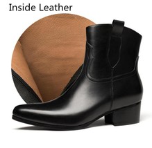 Autumn Winter Men&#39;s High Heel Leather Boots Black Borwn Trendy Pointed Toe Zippe - £215.50 GBP