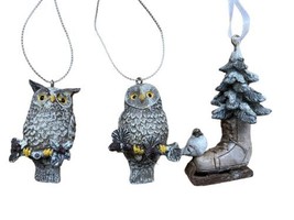 Silver Tree Mini Bird Themed Christmas Ornaments Set of 3  Gray 2 to 3 in - £14.93 GBP