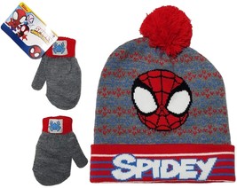 Marvel Spider-Man Spidey Knit Boy Beanie Hat with Pom &amp; Gloves Set (One ... - $14.84