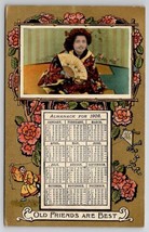 Geisha Girl With Fan 1908 Almanack Calendar Old Friends Are Best Postcard Q25 - $9.95