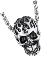 Skull Necklace for Men, Retro Gothic Punk Biker - £41.97 GBP