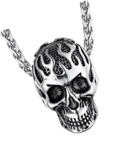 Skull Necklace for Men, Retro Gothic Punk Biker - £41.06 GBP