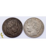 Lot of 2 French Coins 1882-A 50 Centime VF and 1840-A 1/2 Franc VF+ - $56.77 CAD
