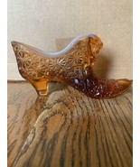 Vintage Fenton Amber Cat Head Art Glass Slipper Shoe Daisy Button - $27.44 CAD