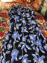 TADASHI Fabulous Black Onyx +Blue + Ivory Floral Sun Dress Size L - $44.55