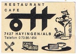Matchbox Label Germany Restaurant Cafe Ott Hayingen - £0.76 GBP