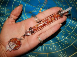 Genuine CARNELIAN WAND with Clear Quartz Crystals - Tree of Life Gemston... - $29.95