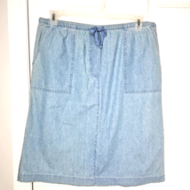 L L Bean Blue Chambray Skirt Size L Reg Womens Classic Pockets Elastic W... - $28.13