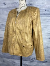 JM Collection Faux Leather Zip Up Jacket Womens 12p Snake Brown Pockets ... - $18.00